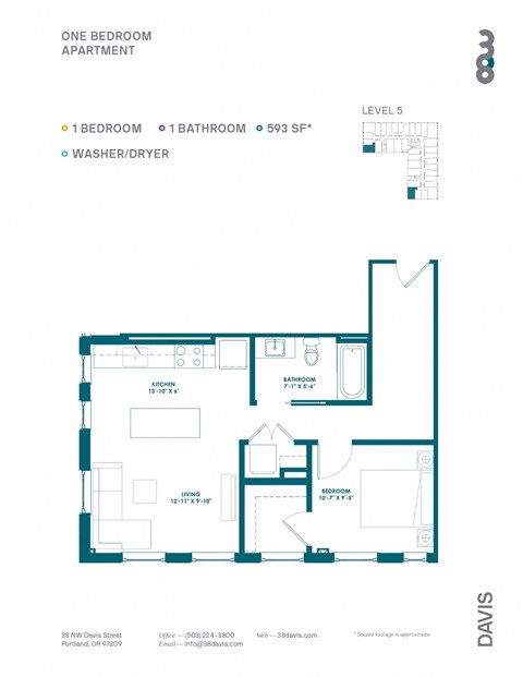 38 Davis_ One Bedroom One Bathroom 593 Sq. Ft.